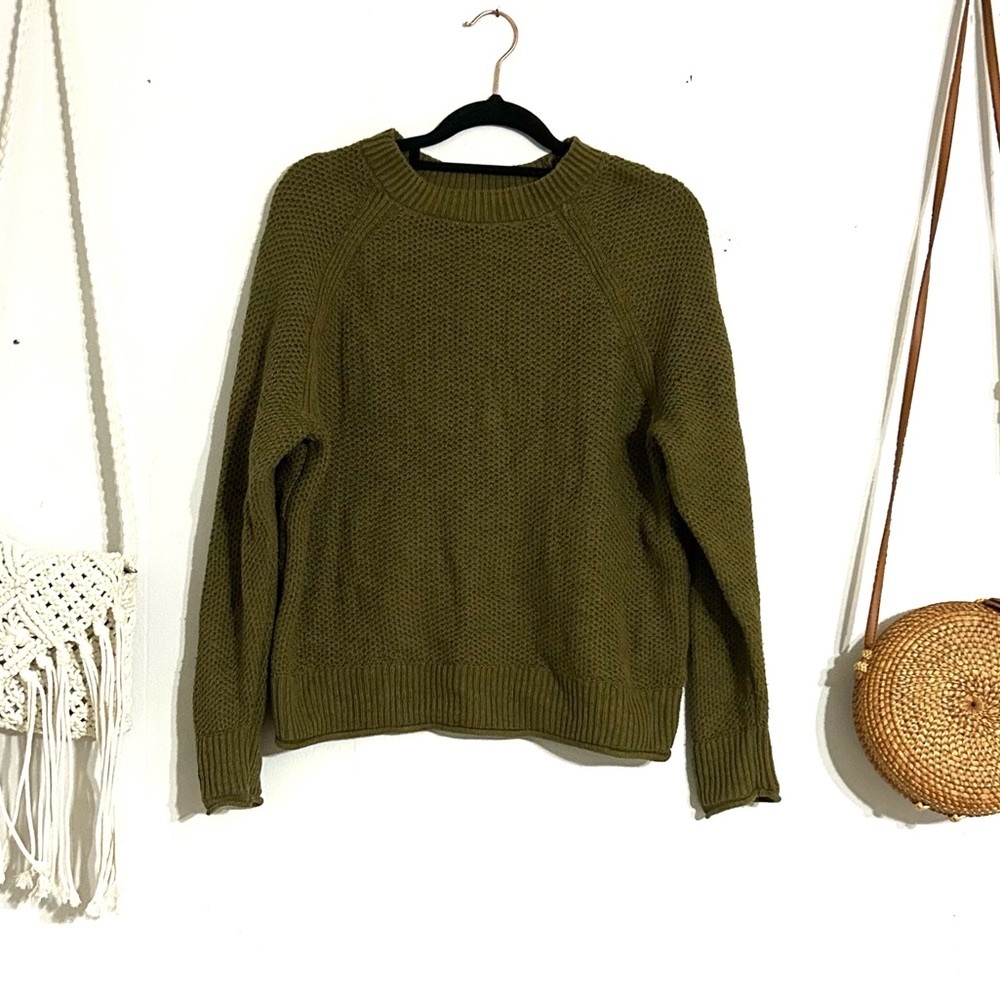 Olive Green Knit Crewneck Sweater